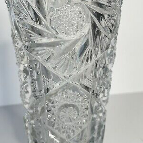 Vintage Imperial Glass Vtg Mid Century Clear Vase Daisy & Button Cut Sawtooth - Picture 5 of 8